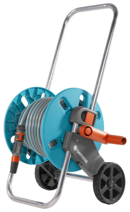 

тележка GARDENA AquaRoll S со шлангом Classic , диаметр шланга 1/2" (13 мм), вместимость 20м, шланг в комплекте, ручное сматывание (18502-20.000.00), AquaRoll S со шлангом Classic