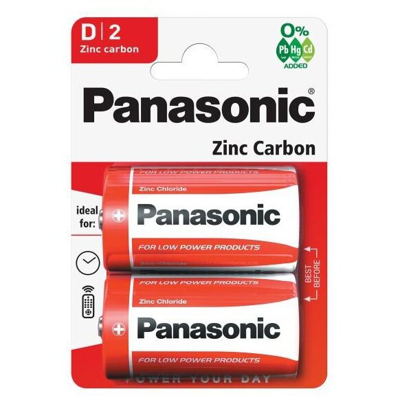 

Батарея Panasonic Zinc Carbon, D/R20, 1.5V, 2шт