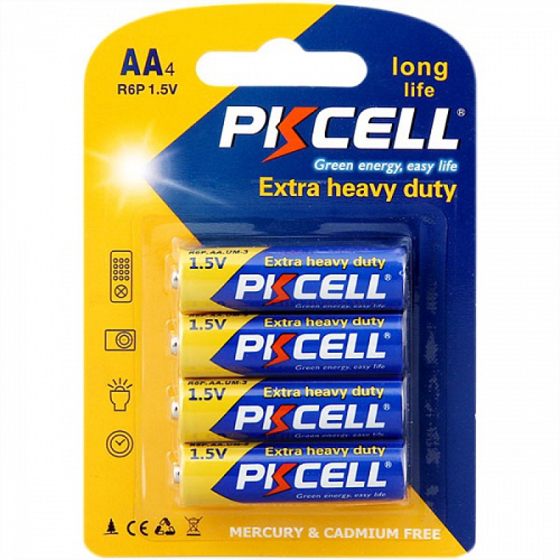 

Батарея PKCELL R6P-4B, AA, 1.5V, 4шт. (16406)