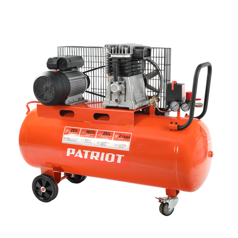 

Компрессор воздушный PATRIOT PTR 100-440I, 2.2 кВт, 9.87 атм, 440л/мин, 220В, 100 л, масляный, электрический, поршневой, ременной (525301965), PTR 100-440I