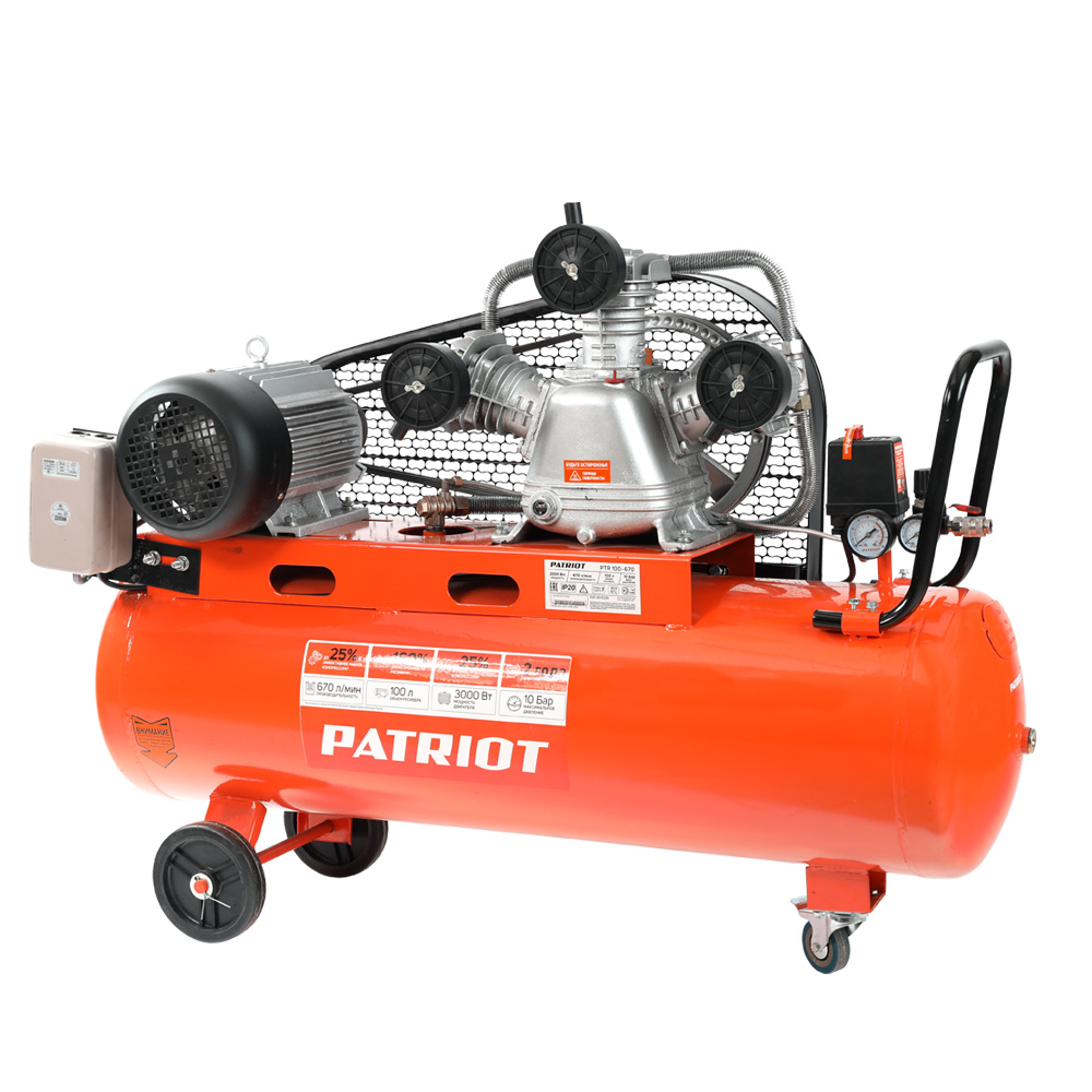 Компрессор воздушный PATRIOT PTR 100/670, 100 л, 670л/мин