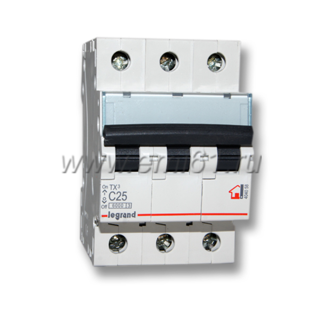 

Выключатель автоматический Legrand TX³ трехполюсный (3P/3П) 25A C 6кА (404058), 0