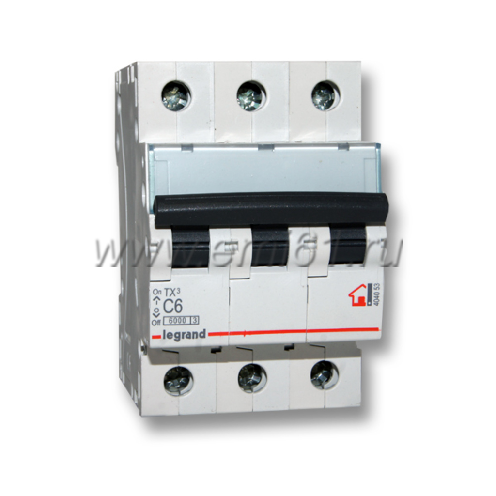 

Выключатель автоматический Legrand TX³ трехполюсный (3P/3П) 6А C 6кА (404053)