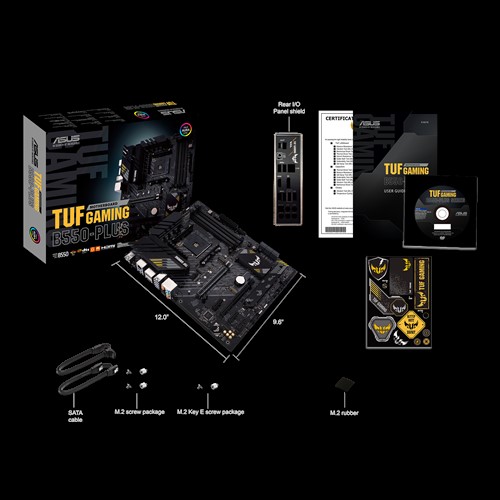 

Материнская плата ASUS TUF GAMING B550-PLUS, SocketAM4, AMD B550, 4xDDR4, 2PCI-Ex16, 6SATA3, 7.1-ch, 2.5GLAN, 7 USB 3.2, 1 USB Type-C, HDMI, DP, ATX, Retail, TUF GAMING B550-PLUS