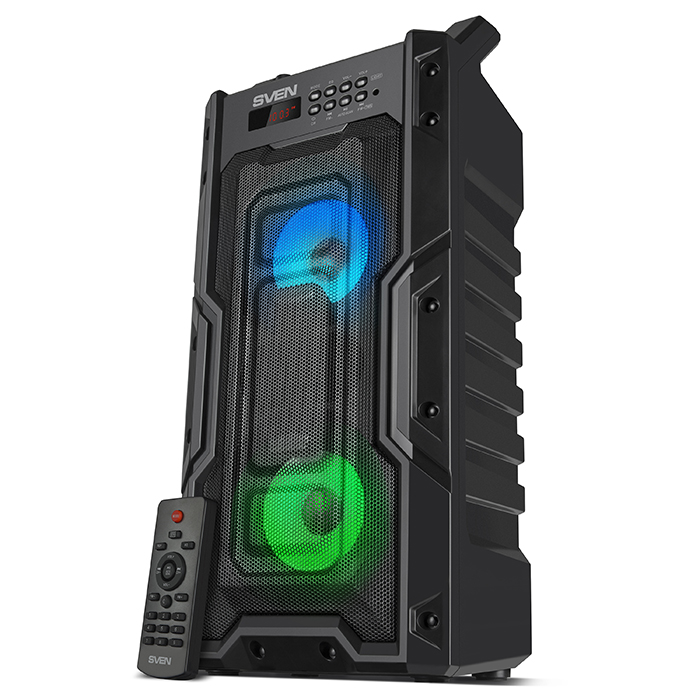 

Портативная акустика SVEN PS-435, 20 Вт, FM, USB, microSD, Bluetooth, подсветка, черный, PS-435