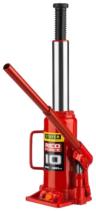 Домкрат STAYER Professional Red Force, бутылочный гидравлический, 10т, 230мм-460мм (43160-10_z01) - фото 1