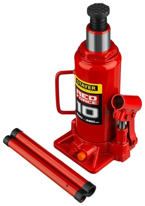 Домкрат STAYER Professional Red Force, бутылочный гидравлический, 10т, 230мм-460мм (43160-10_z01)