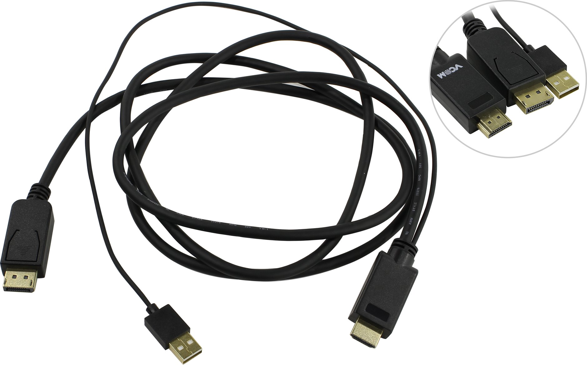 

Кабель-переходник HDMI(M) +USB-DisplayPort(m), 4K*30Hz, 1.8м VCOM (CG599C-1.8M)