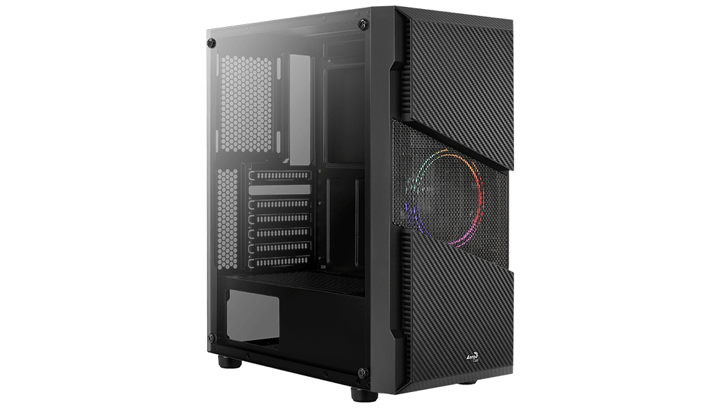 Корпус AeroCool MENACE FRGB-G-BK-V1, ATX, Midi-Tower, 2xUSB 3.0, RGB подсветка, черный, без БП (4710562752618)