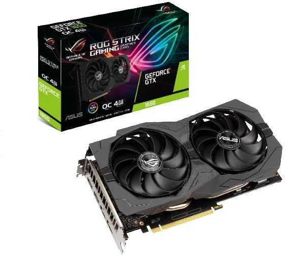 Видеокарта ASUS NVIDIA GeForce GTX1650 ROG STRIX GAMING OC, 4Gb GDDR6, 128bit, PCI-E, 2HDMI, 2DP, Retail (ROG-STRIX-GTX1650-O4GD6-GAMING) - фото 1