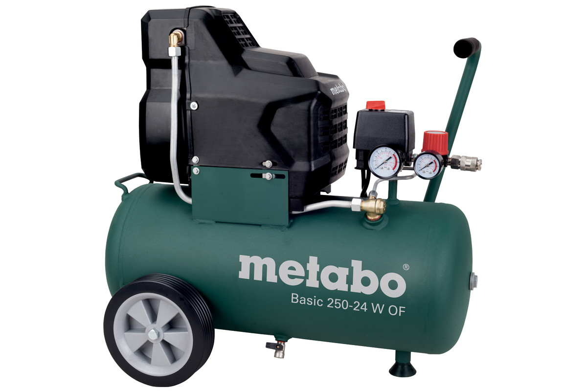 Компрессор воздушный Metabo Basic 250-24 W OF, 1.5 кВт, 7.9 атм, 120л/мин, 24 л, безмасляный, электрический, поршневой, коаксиальный (прямой) (601532000)