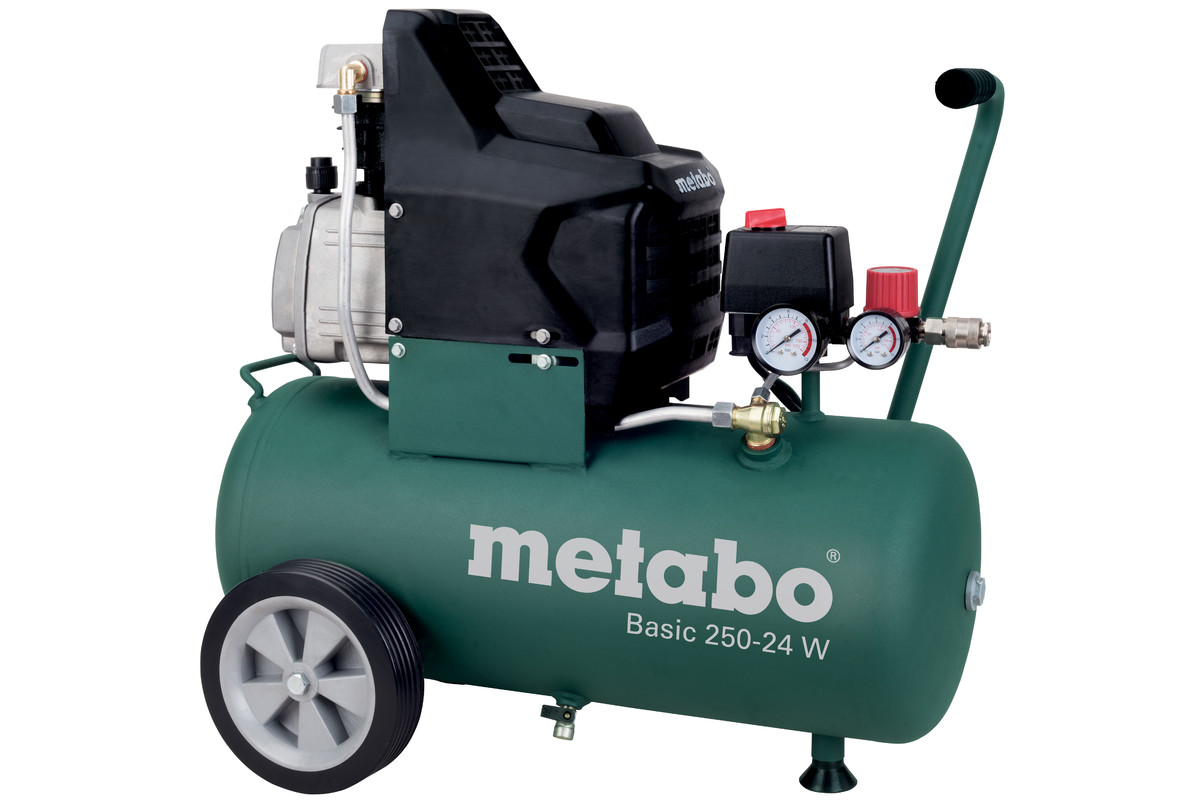 Компрессор воздушный Metabo Basic 250-24 W, 1.5 кВт, 7.9 атм, 110л/мин, 24 л, масляный, электрический, поршневой, коаксиальный (прямой) (601533000)