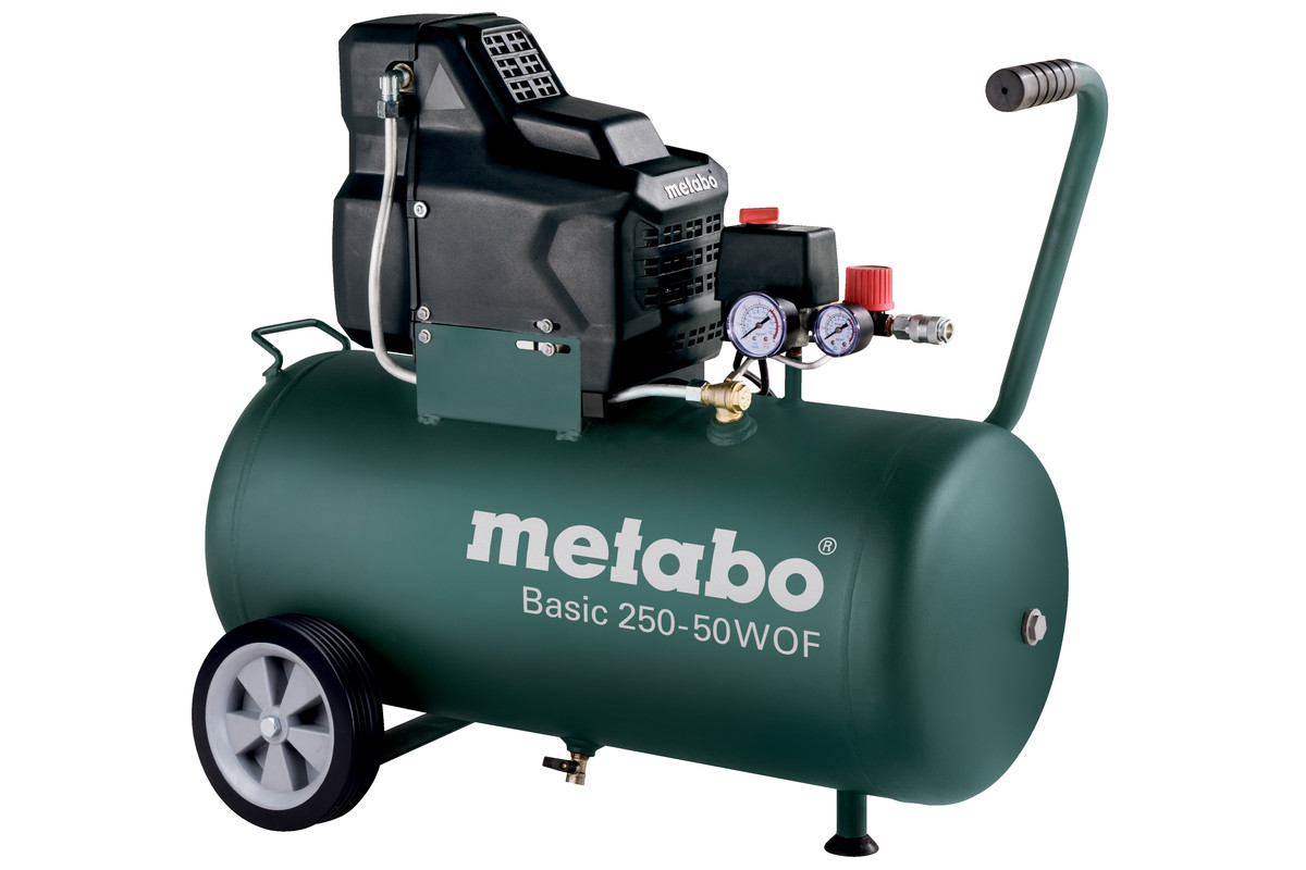 Компрессор воздушный Metabo Basic 250-50 W OF, 1.5кВт, 8 бар, 120л/мин, 50л, безмасляный, электрический, поршневой, коаксиальный (прямой) (601535000)