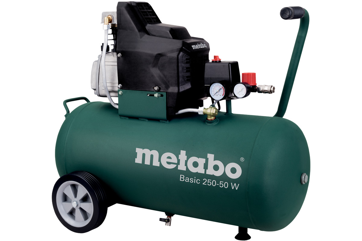 Компрессор воздушный Metabo Basic 250-50 W, 1.5 кВт, 7.9 атм, 110л/мин, 50 л, масляный, электрический, поршневой, коаксиальный (прямой) (601534000)