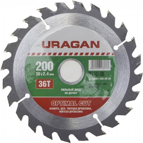 

Пильный диск URAGAN Optimal Cut, ⌀200мм x 30мм по дереву, универсальный, 36Т, 1шт. (36801-200-30-36)