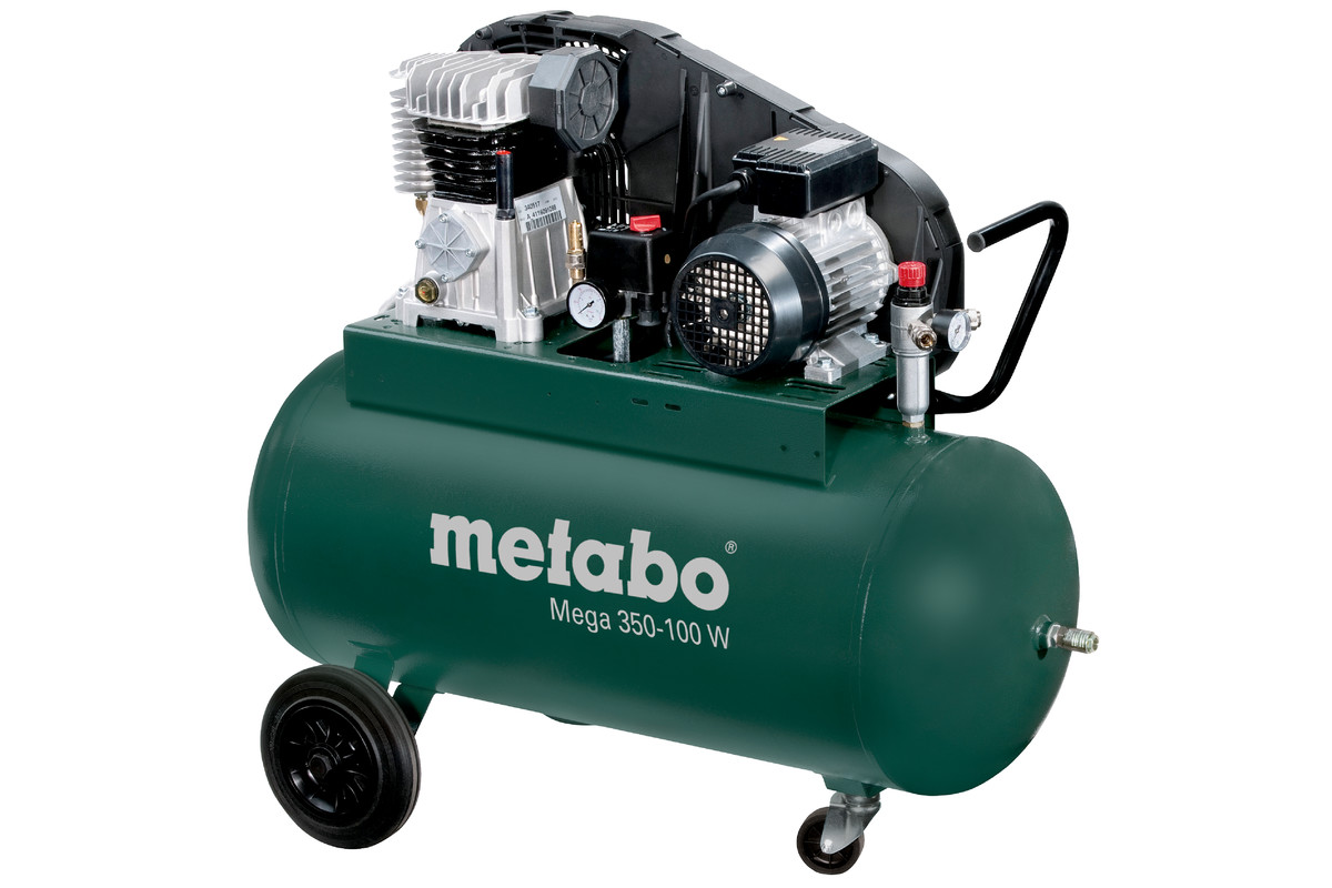 Компрессор воздушный Metabo Mega 350-100 W, 2.2кВт, 10 бар, 250л/мин, 90л, масляный, электрический, поршневой, ременной (601538000)