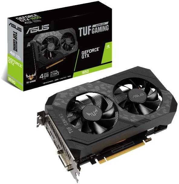 

Видеокарта ASUS NVIDIA GeForce GTX 1650 TUF Gaming, 4Gb DDR6, 128 бит, PCI-E, DVI, HDMI, DP, Retail (TUF-GTX1650-4GD6-GAMING), TUF Gaming