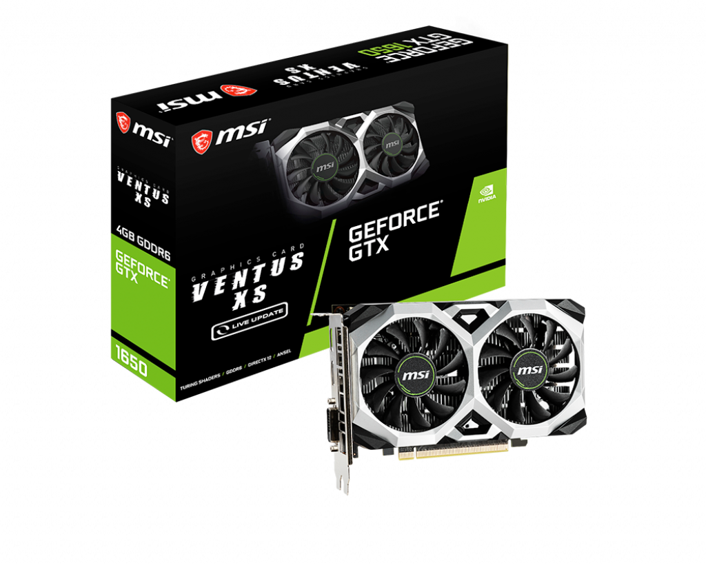 Видеокарта MSI NVIDIA GeForce GTX1650 D6 VENTUS XS, 4Gb GDDR6, 128bit, PCI-E, DVI, HDMI, DP, Retail (GTX 1650 D6 VENTUS XS) - фото 1