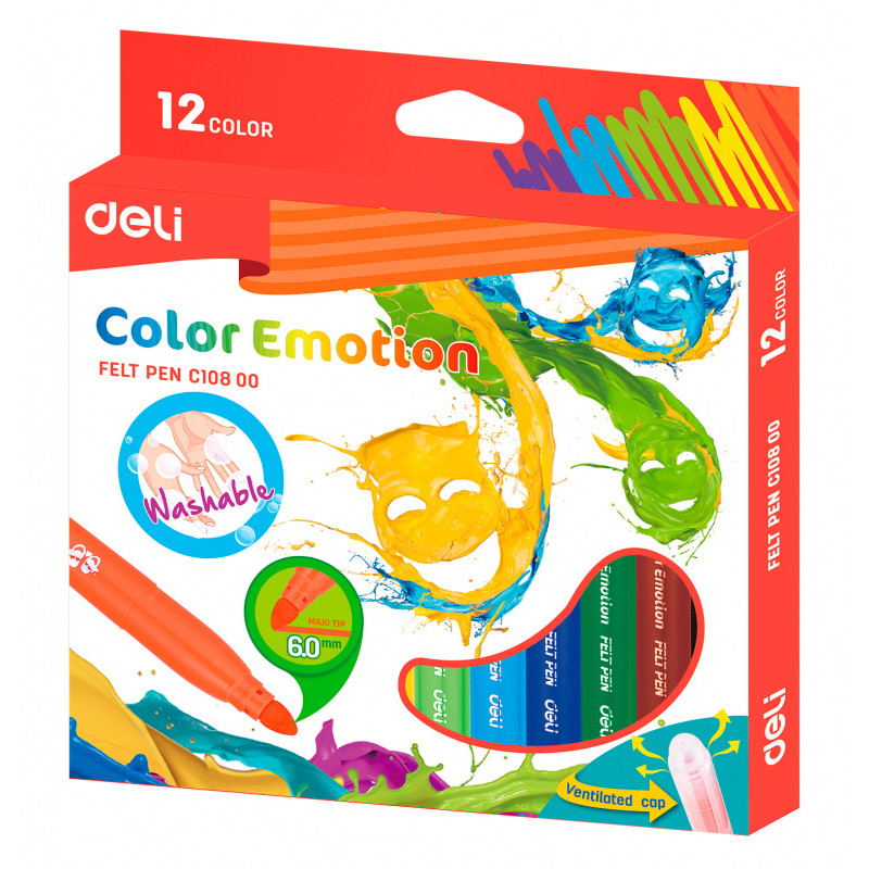 Фломастеры смываемые Deli EC10800 Color Emotion, 12 шт. (EC10800)