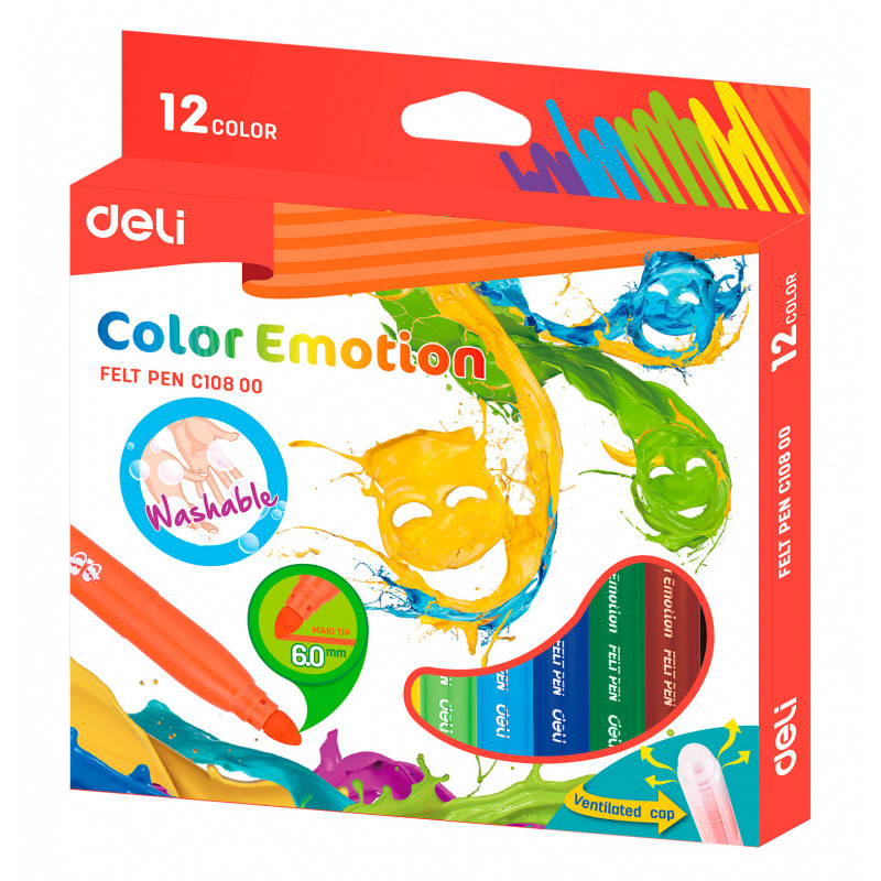

Фломастеры смываемые Deli EC10800 Color Emotion, 12 шт. (EC10800), EC10800 Color Emotion