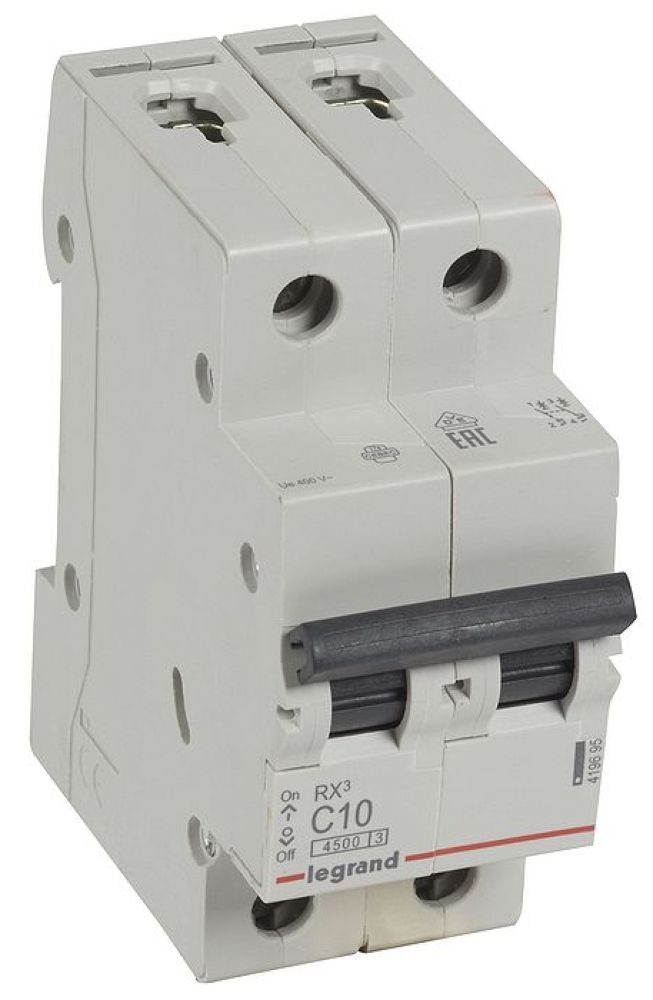 

Выключатель автоматический Legrand RX³ двухполюсный (2P/2П) 10А C 4.5кА (419695)