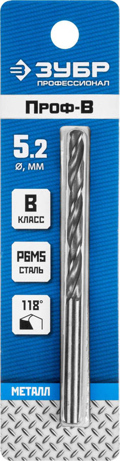 Сверло ⌀5.2 мм x 8.6 см/5.2 см, ЗУБР