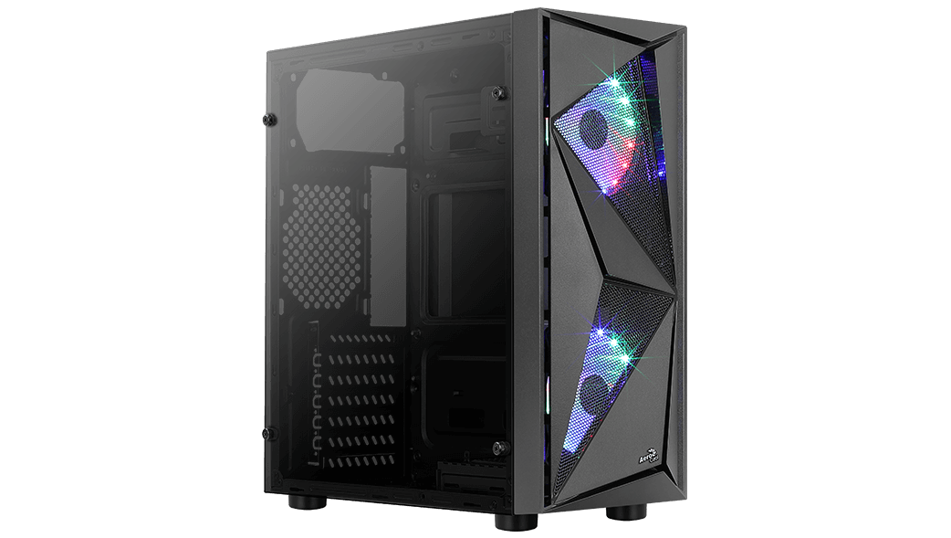 Корпус AeroCool Glider-G, ATX, Midi-Tower, USB 3.0, RGB подсветка, черный, без БП (4710562754124)