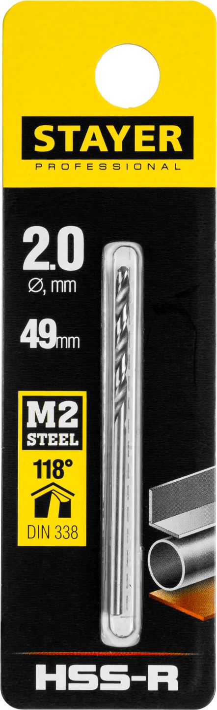 

Сверло ⌀2 мм x 4.9 см/2.4 см, сталь М2, по металлу, STAYER Professional, 1 шт. (29602-2)