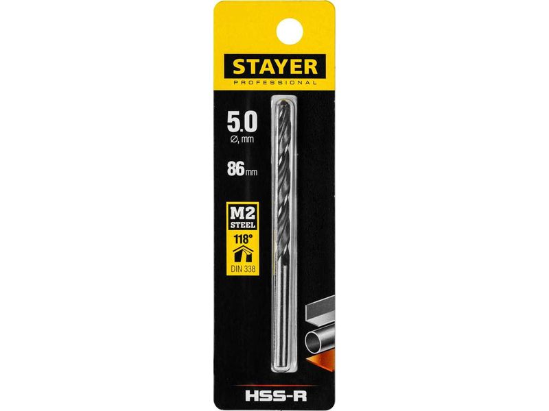 

Сверло ⌀5 мм x 8.6 см/5.2 см, сталь М2, по металлу, STAYER Professional, 1 шт. (29602-5)