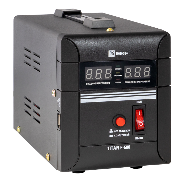 

Стабилизатор напряжения EKF TITAN F-500, 500 VA, EURO, черный (stab-f-500), TITAN F-500