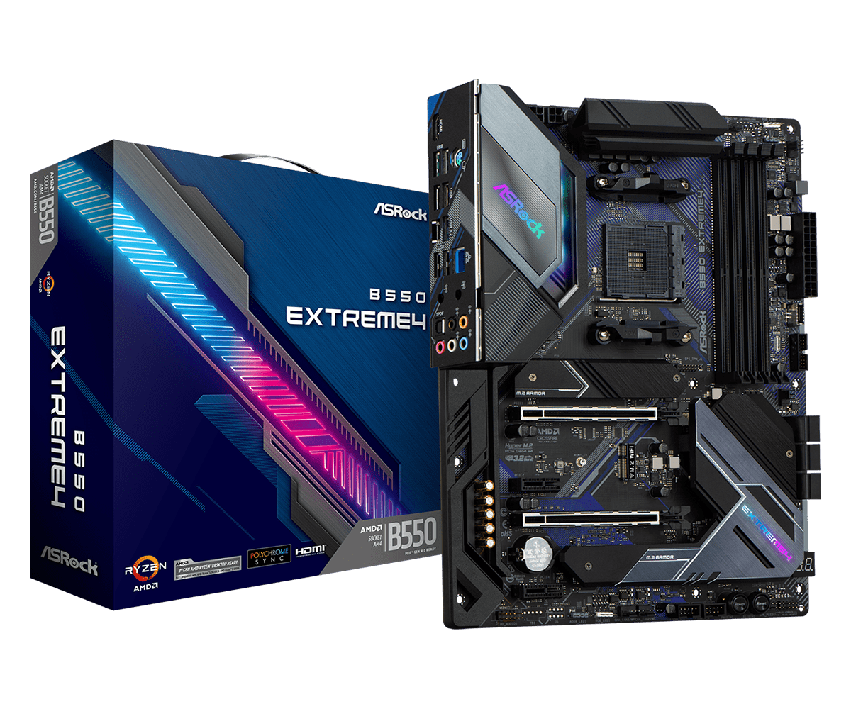 

Материнская плата ASRock B550 EXTREME4, SocketAM4, AMD B550, 4xDDR4, 2PCI-Ex16, 6SATA3, 7.1-ch, 2.5GLAN, 5 USB 3.2, 2 USB Type-C, HDMI, ATX, Retail, B550 EXTREME4