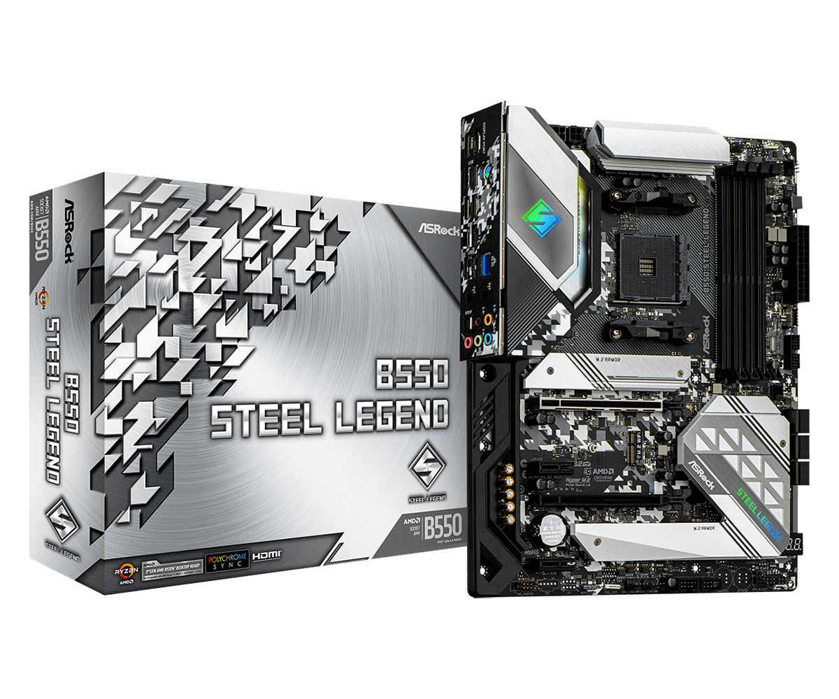 

Материнская плата ASRock B550 STEEL LEGEND, SocketAM4, AMD B550, 4xDDR4, 2PCI-Ex16, 6SATA3, 7.1-ch, 2.5GLAN, 5 USB 3.2, 2 USB Type-C, HDMI, DP, ATX, Retail, B550 STEEL LEGEND