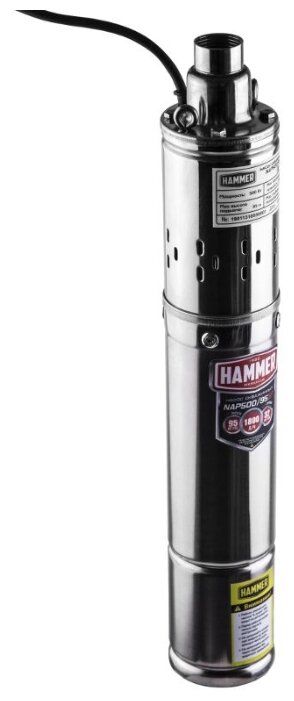 

Электрический водяной насос Hammer NAP500/95SP, 500Вт, погружной, винтовой, производительность 1.8 м³/час, глубина погружения 32м, 7.9кг (131-055), NAP500/95SP