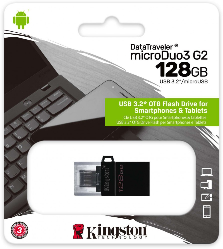 

Флешка 128Gb USB 3.2/microUSB Kingston Data Traveler microDuo3 G2, черный (DTDUO3G2/128GB), Data Traveler microDuo3 G2
