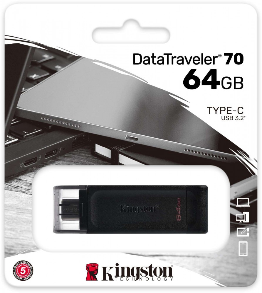 Флешка 64Gb USB 3.2 Type C Kingston Data Traveler DT70, черный (DT70/64GB)
