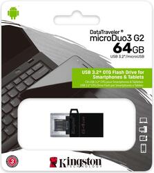 

Флешка 64Gb USB 3.2/microUSB Kingston Data Traveler microDuo3 G2, черный (DTDUO3G2/64GB), Data Traveler microDuo3 G2