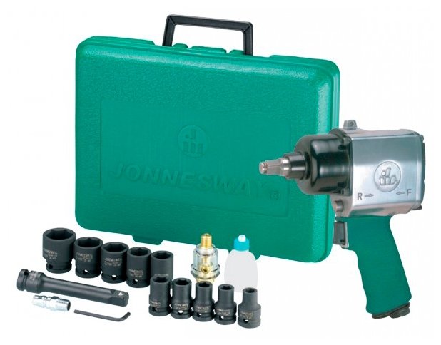 

Пневмогайковерт ударный Jonnesway JAI-0401K, 1/2", 6.3 бар, 610 Н·м, 130л/мин, 7000 об/мин + набор головок (47822), JAI-0401K