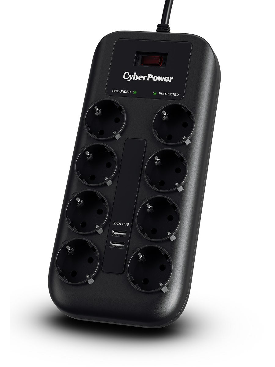 

Сетевой фильтр CyberPower P0820SUE0-DE, 8-розеток, 1.8м, черный, P0820SUE0-DE