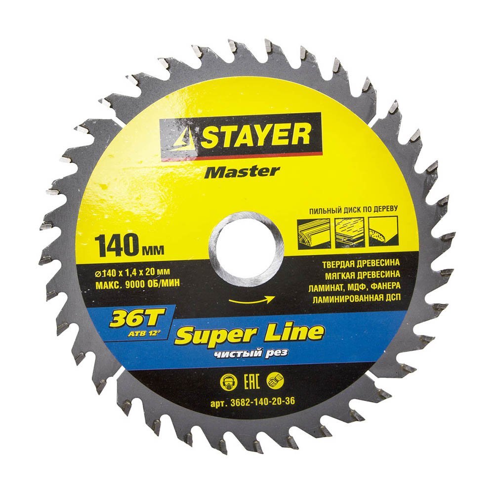 

Пильный диск STAYER SUPER-Line, ⌀14 см x 2 см по дереву, чистый рез, 36Т, 1 шт. (3682-140-20-36)