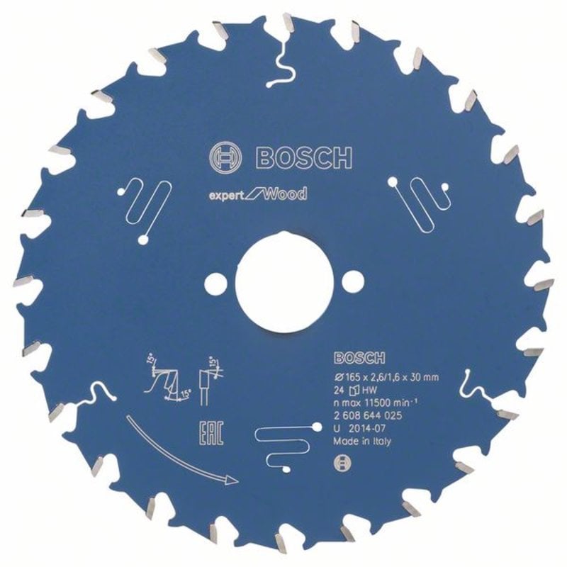 

Пильный диск BOSCH Expert for Wood, ⌀165мм x 30мм по дереву, поперечный, продольный, 24T, 1шт. (2608644025)