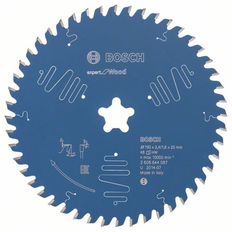 Пильный диск BOSCH Expert for Wood, ⌀190мм x 20мм по дереву, поперечный, продольный, 48Т, 1шт. (2608644087)