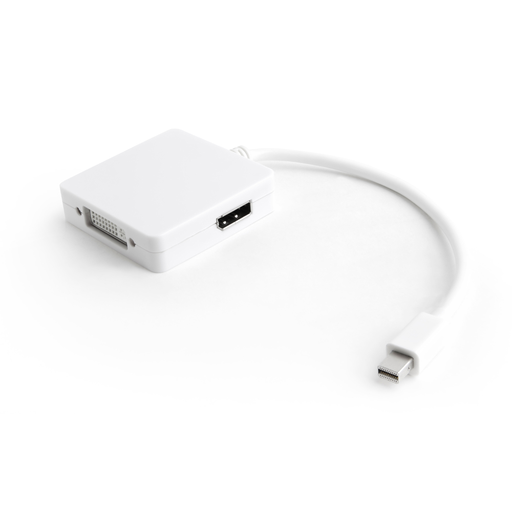 

Адаптер-переходник Mini DisplayPort(M)- DisplayPort 20F/HDMI 19F/DVI 25+4F, до 6.75 Гбит, белый Greenconnect (GCR-MDP2DHD)