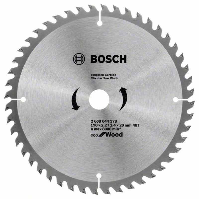 

Пильный диск BOSCH Eco Wood, ⌀19 см x 2 см по дереву, чистый рез, 48Т, 1 шт. (2608644378)
