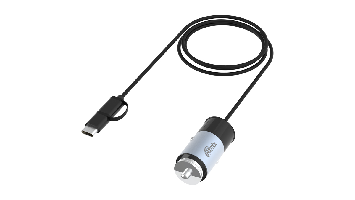 Автомобильное зарядное устройство Ritmix RM-5240MC USB 31A кабель microUSBUSB Type-C черныйсерый 80000312 430₽