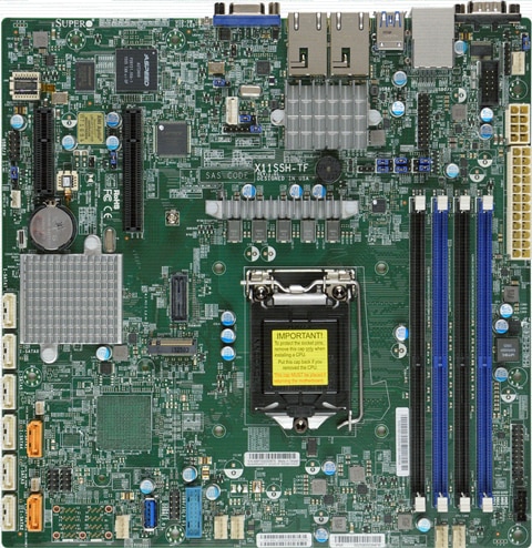 

Материнская плата Supermicro X11SSH-TF, 1xSocket1151, iC236, 4xDDR4, PCI-Ex8, 1xM.2-PCI-E/SATA, 8SATA3 RAID 0/1/5/10, 2x10GLAN, 6xUSB 2.0, 5xUSB 3.0, VGA, mATX, Retail (MBD-X11SSH-TF-O), X11SSH-TF