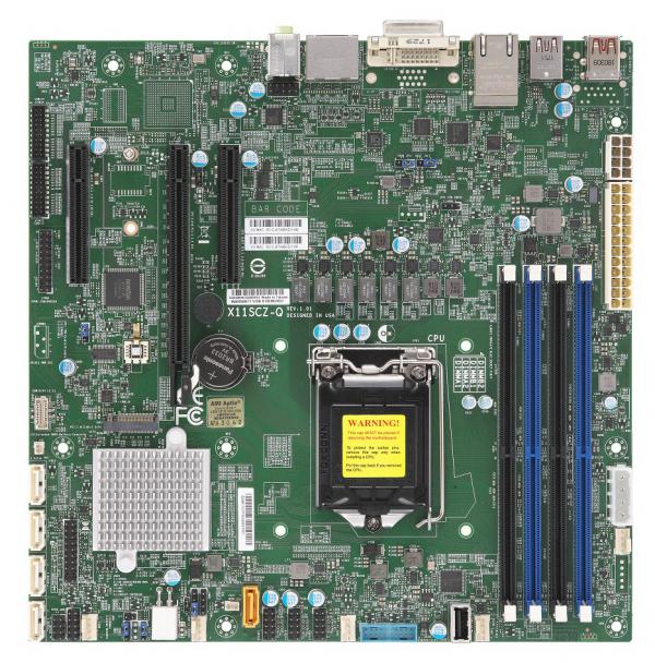 

Материнская плата Supermicro X11SCZ-Q, 1xSocket1151v2, iQ370, 4xDDR4, PCI-Ex16, 2PCI-Ex8, 1xM.2-PCI-E/SATA, 5SATA3 RAID 0/1/5/10, 7.1-ch, 2GLAN, 7xUSB 2.0, 8xUSB 3.1, DVI, DisplayPort, mATX, Retail (MBD-X11SCZ-Q-O), X11SCZ-Q