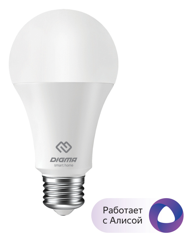 

Умная лампа Digma DiLight E27 N1, 8Вт, 800лм, 4000K, E27, WiFi, белый (DLE27N1), DiLight E27 N1
