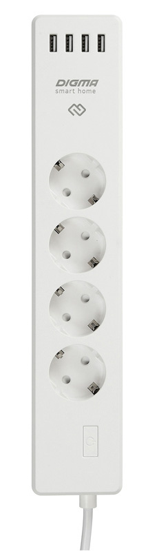 

Умный сетевой фильтр Digma DiPlug Strip 40, 4-розетки, 4xUSB, WiFi, Android/iOS, белый (DPLS40), DiPlug Strip 40