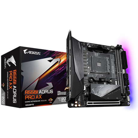 

Материнская плата GIGABYTE B550I AORUS PRO AX, SocketAM4, AMD B550, 2xDDR4, PCI-Ex16, 4SATA3, 7.1-ch, 2.5GLAN, 7 USB 3.2, 1 USB Type-C, HDMI, DP, mini-ITX, Retail, B550I AORUS PRO AX