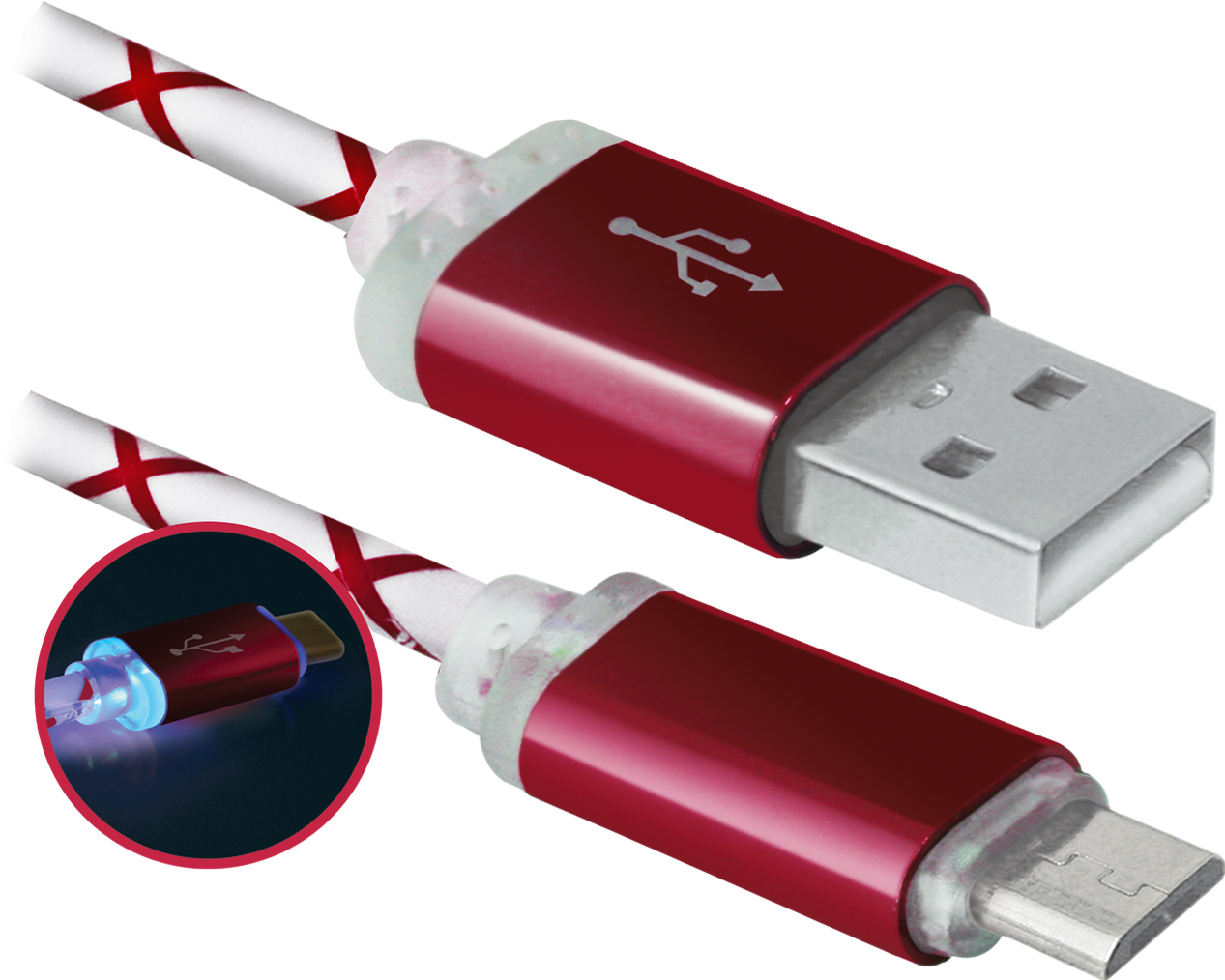 

Кабель USB 2.0(AM)-microUSB 2.0(BM), Defender, 1m, красный/белый (USB08-03LT/87556)